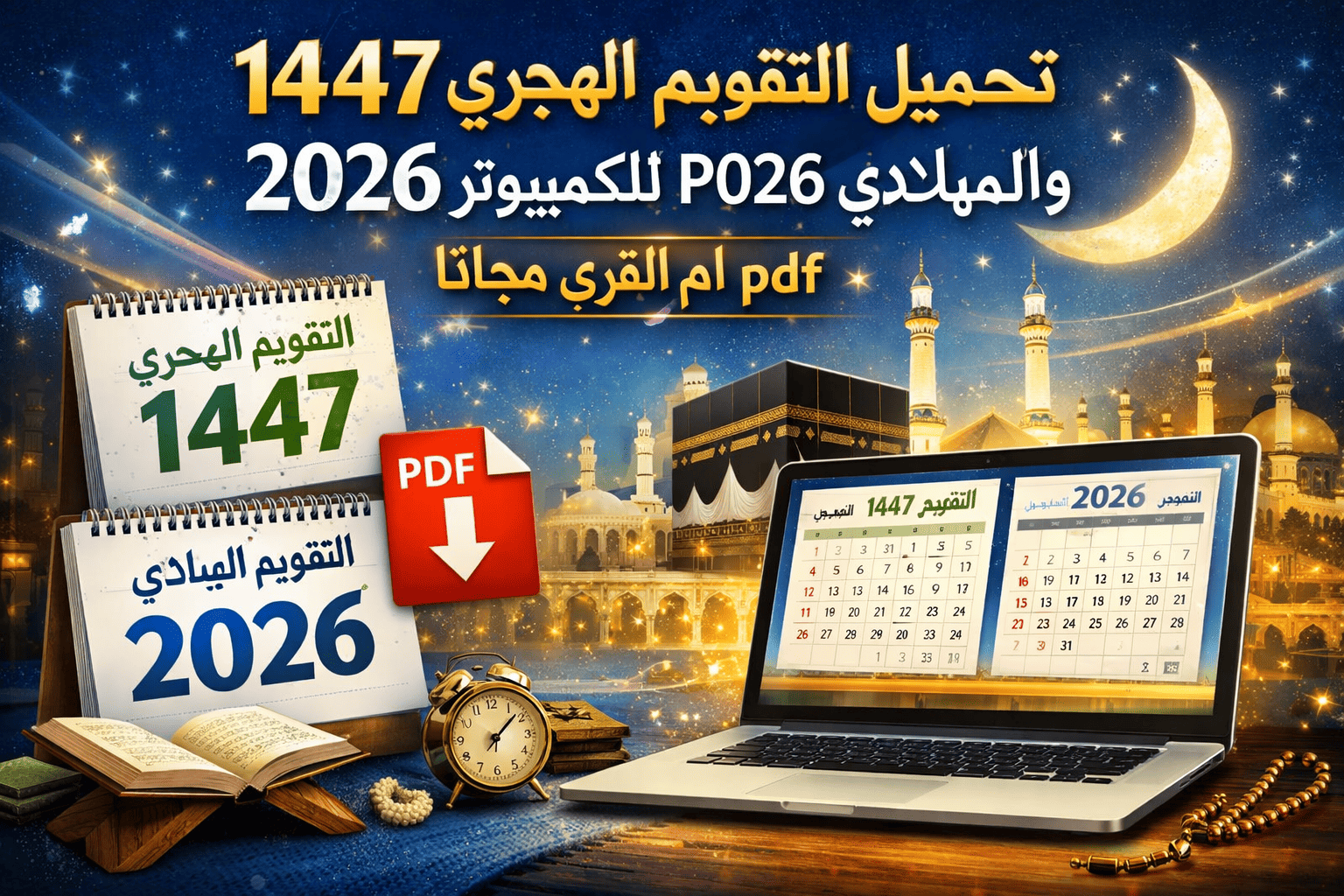 1447 تحميل التقويم الهجري 1447 والميلادي 2026 للكمبيوتر pdf